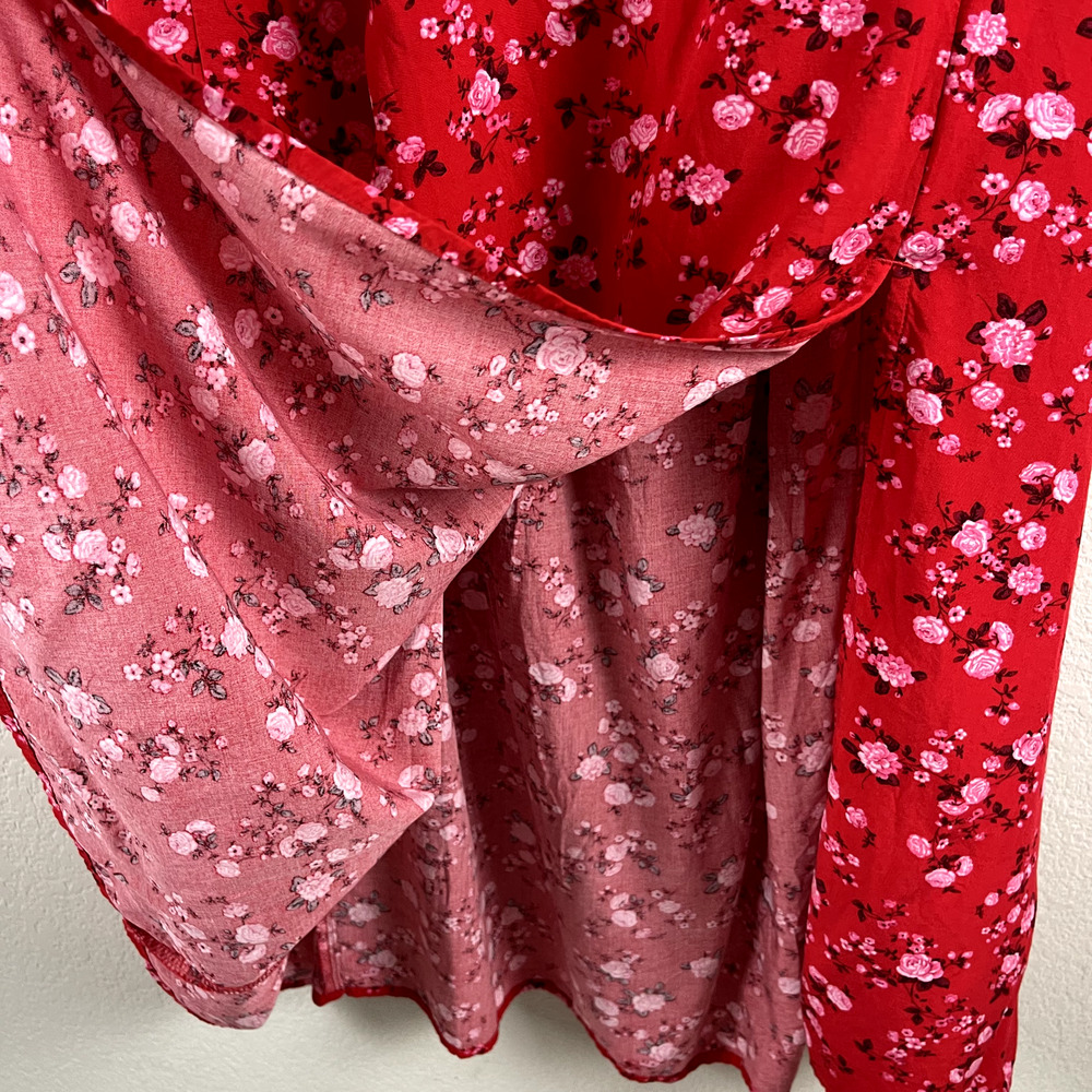 Old Navy Floral Maxi Dress Womens XXL Tall Red Puff Sleeve Open Back Front Slit - Picture 7 of 15